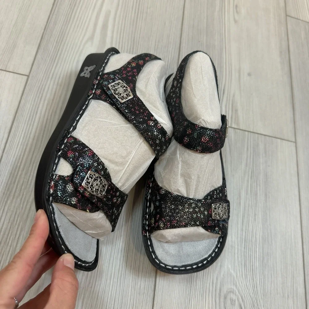 NEW Alegria Vienna Lush Floral Leather Sandals Black Multi 36 US 6-6.5 VIE-940